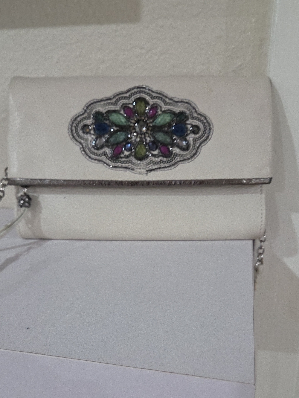 Brighton White Clutch with Multicolor Jeweled Motif